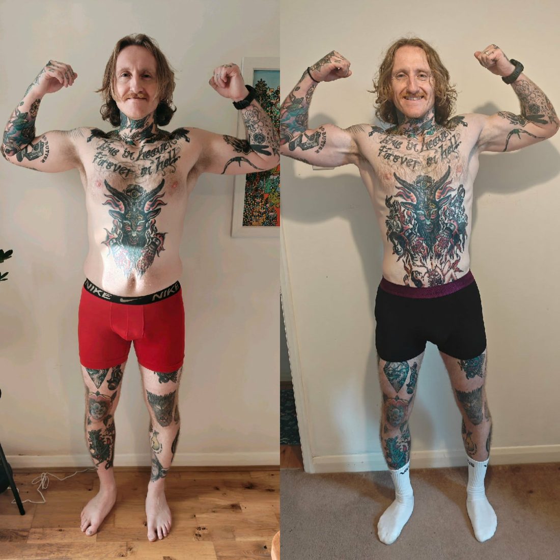 Before and after body transformation photo of a With Grit Coaching client