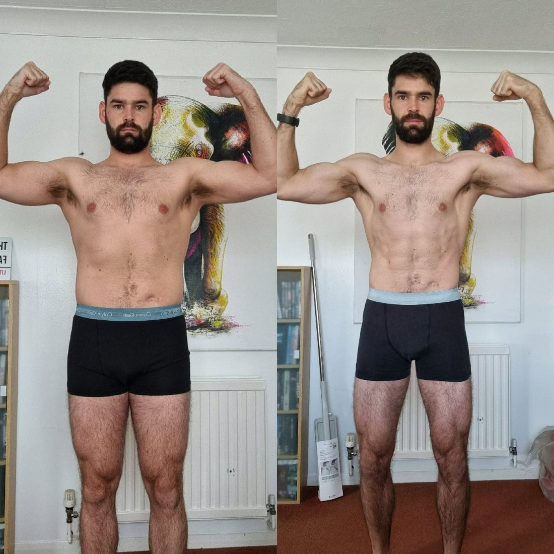 Before and after body transformation photo of a With Grit Coaching client