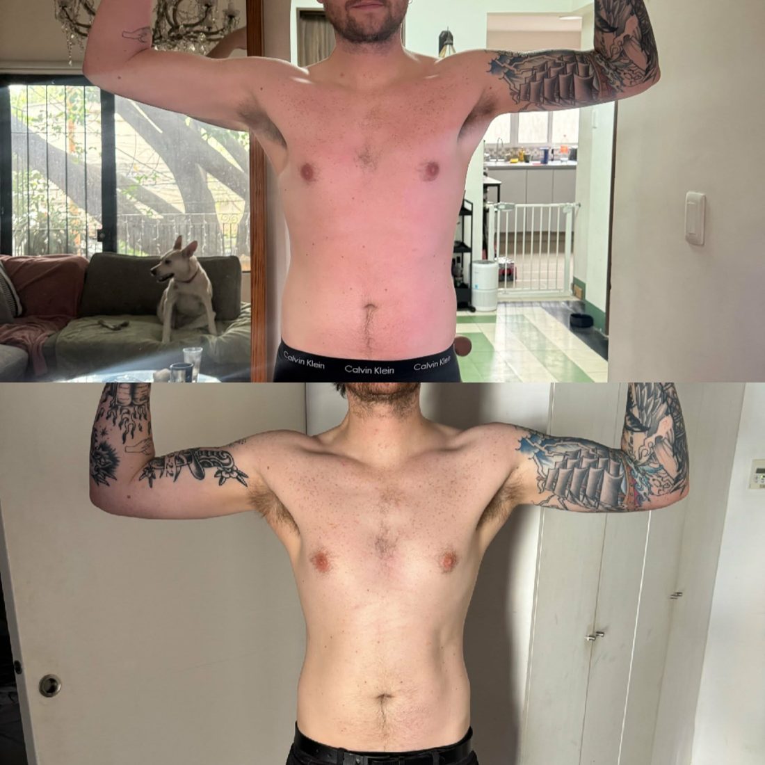 Before and after body transformation photo of a With Grit Coaching client